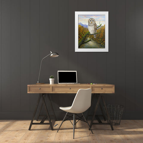 Barred Owl White Modern Wood Framed Art Print by Wavra, Robert