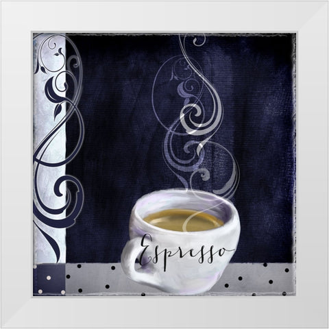 Cafe Blue IV White Modern Wood Framed Art Print by Sasha