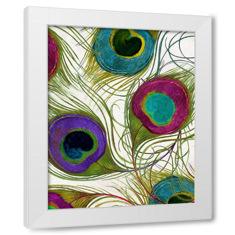 Peacock Feathers I White Modern Wood Framed Art Print by Sasha
