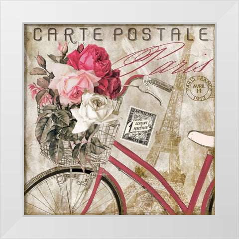 Postale Paris I White Modern Wood Framed Art Print by Sasha