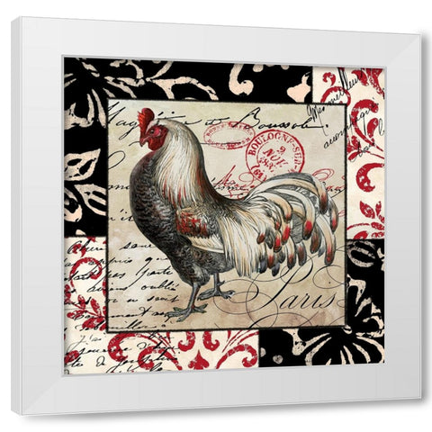 Europa White And Gray Rooster White Modern Wood Framed Art Print by Sasha