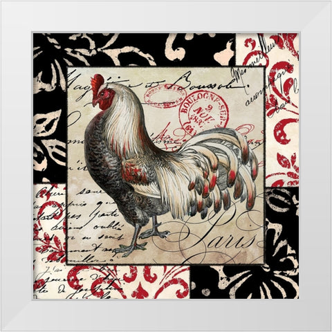 Europa White And Gray Rooster White Modern Wood Framed Art Print by Sasha