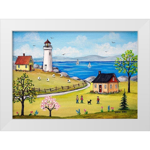 Blue Sea White Modern Wood Framed Art Print by Mark, Sharon