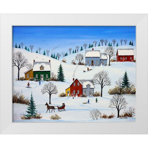 Country Neighbours White Modern Wood Framed Art Print by Mark, Sharon