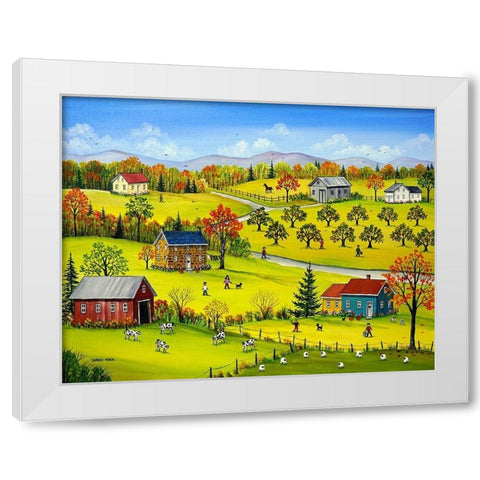 Farm Kids in the Fall White Modern Wood Framed Art Print by Mark, Sharon