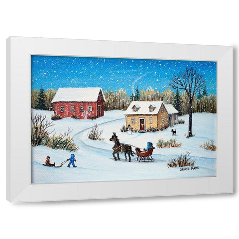 Horse and Sleigh White Modern Wood Framed Art Print by Mark, Sharon