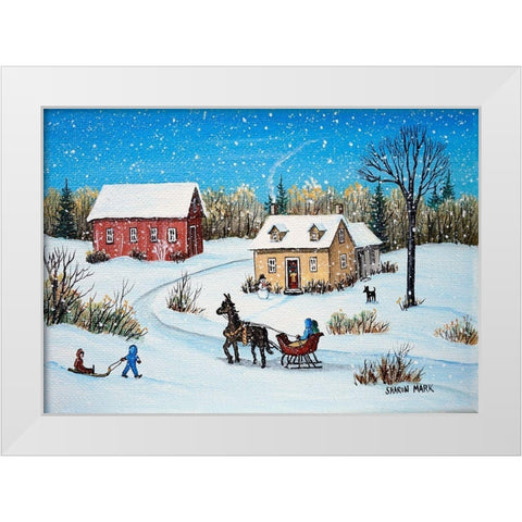 Horse and Sleigh White Modern Wood Framed Art Print by Mark, Sharon