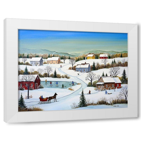Little Country Village White Modern Wood Framed Art Print by Mark, Sharon