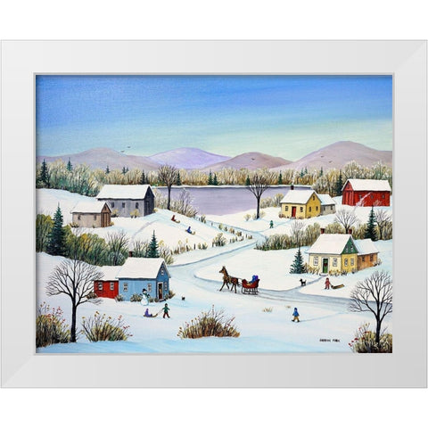 Mountains and Lake White Modern Wood Framed Art Print by Mark, Sharon