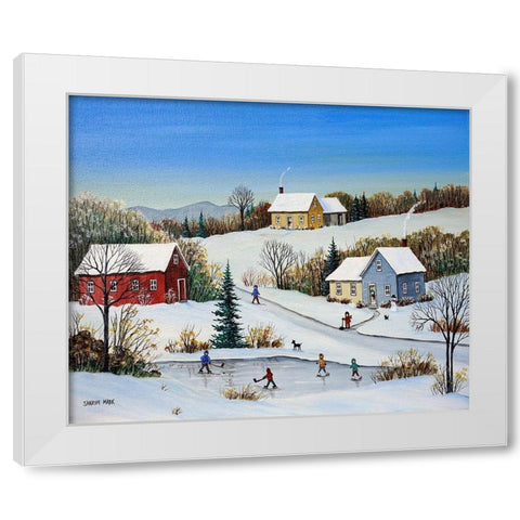 Some Winter Fun White Modern Wood Framed Art Print by Mark, Sharon