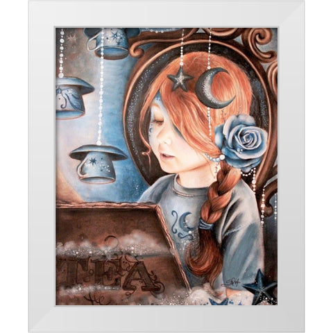 Tea In The Moonlight - Tea Series White Modern Wood Framed Art Print by Sheena Pike Art