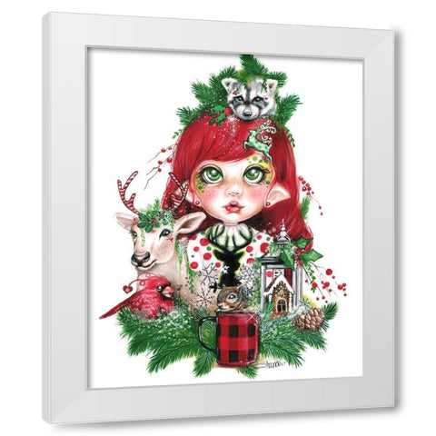 Cozy Christmas Claire - MunchkinZ Elf White Modern Wood Framed Art Print by Sheena Pike Art
