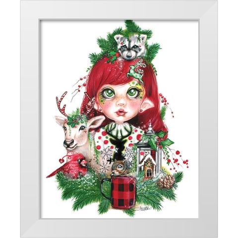 Cozy Christmas Claire - MunchkinZ Elf White Modern Wood Framed Art Print by Sheena Pike Art