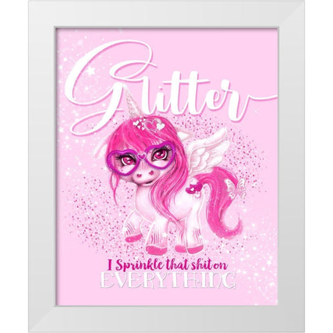Glitter Everything Unicorn  White Modern Wood Framed Art Print by Sheena Pike Art