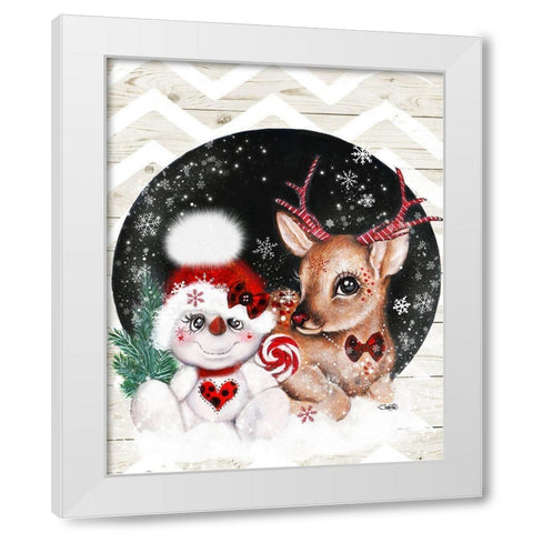 Rudolph and his Snowman Pal White Modern Wood Framed Art Print by Sheena Pike Art