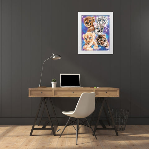 Galaxy Wild Kitten Cubs White Modern Wood Framed Art Print by Sheena Pike Art