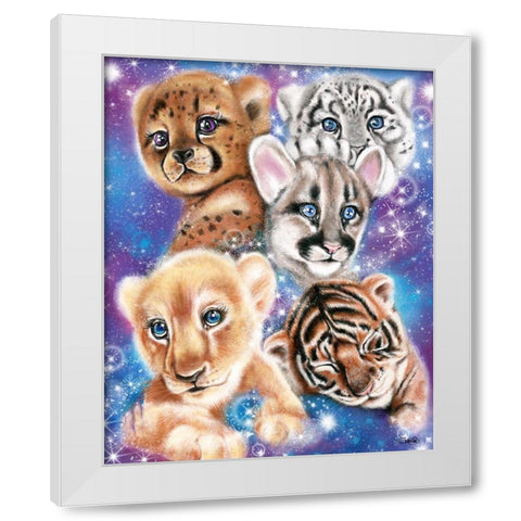 Galaxy Wild Kitten Cubs White Modern Wood Framed Art Print by Sheena Pike Art