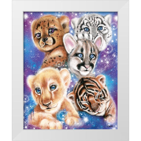 Galaxy Wild Kitten Cubs White Modern Wood Framed Art Print by Sheena Pike Art