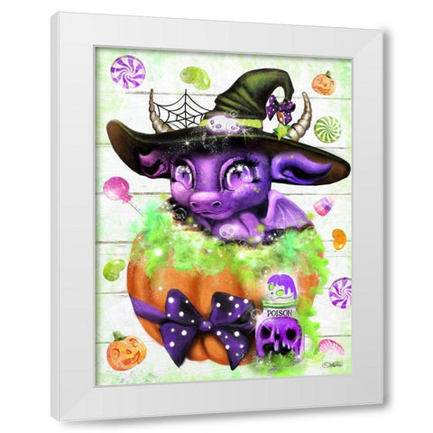 Witchy Halloween Dragon White Modern Wood Framed Art Print by Sheena Pike Art