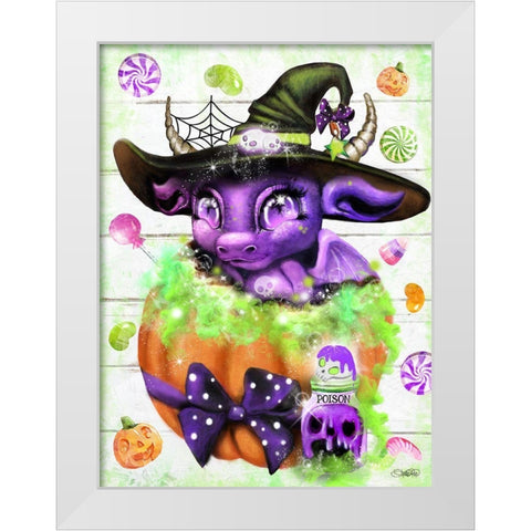Witchy Halloween Dragon White Modern Wood Framed Art Print by Sheena Pike Art