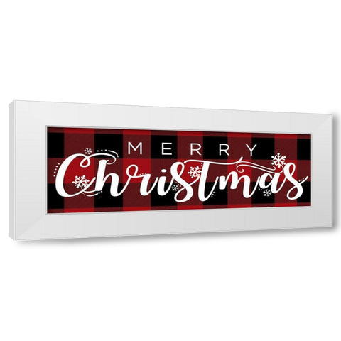 Merry Christmas Red Plaid White Modern Wood Framed Art Print by Sheena Pike Art