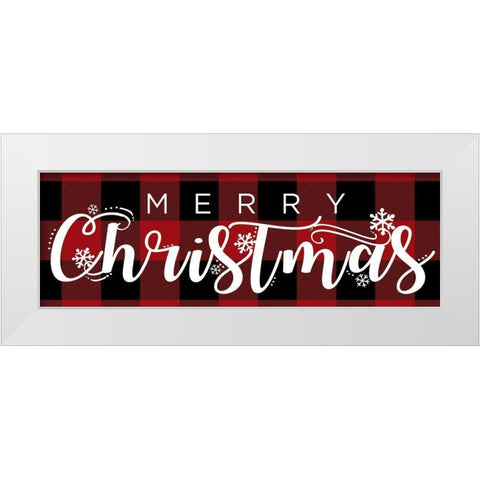 Merry Christmas Red Plaid White Modern Wood Framed Art Print by Sheena Pike Art