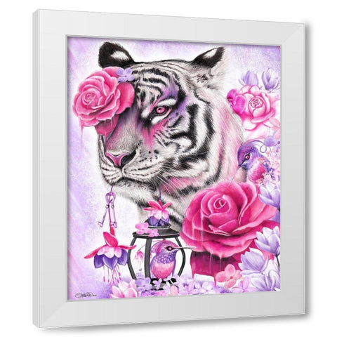 Fuschia Tiger White Modern Wood Framed Art Print by Sheena Pike Art