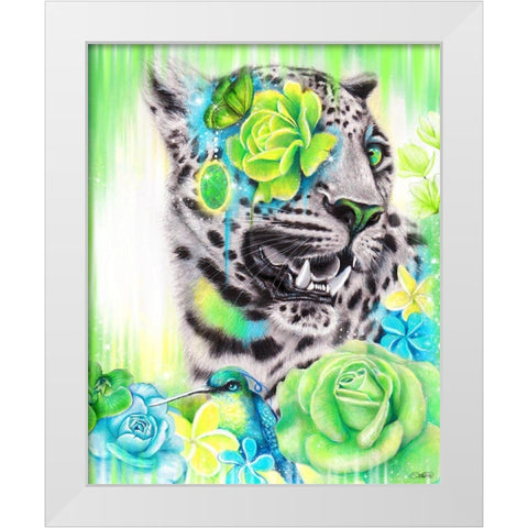 AquaLime Leopard White Modern Wood Framed Art Print by Sheena Pike Art