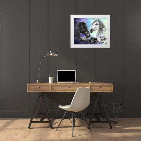 Opposites Attract - Light and Dark Horse White Modern Wood Framed Art Print by Sheena Pike Art