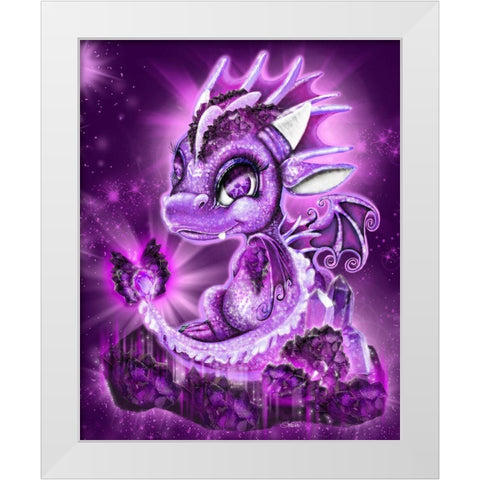 February - Amethyst - Birthstone Lil Dragonz White Modern Wood Framed Art Print by Sheena Pike Art