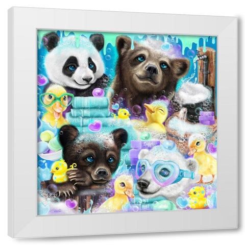 Scrub a Dub Cubs White Modern Wood Framed Art Print by Sheena Pike Art