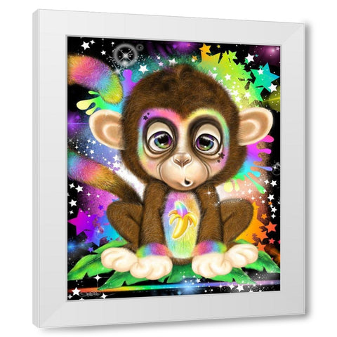 Rainbow Lil Monkey White Modern Wood Framed Art Print by Sheena Pike Art