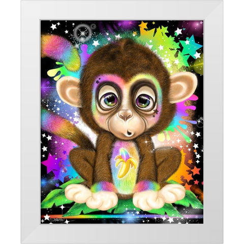 Rainbow Lil Monkey White Modern Wood Framed Art Print by Sheena Pike Art