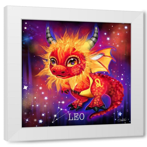 Zodiac Lil Dragonz Leo White Modern Wood Framed Art Print by Sheena Pike Art