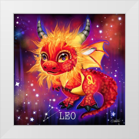 Zodiac Lil Dragonz Leo White Modern Wood Framed Art Print by Sheena Pike Art