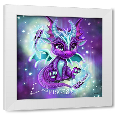 Zodiac Lil Dragonz Pisces White Modern Wood Framed Art Print by Sheena Pike Art