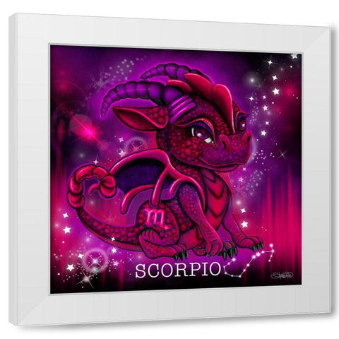 Zodiac Lil Dragonz Scorpio White Modern Wood Framed Art Print by Sheena Pike Art