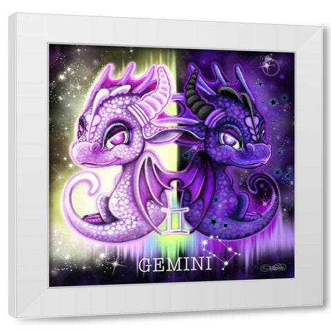 Zodiac Lil Dragonz Gemini White Modern Wood Framed Art Print by Sheena Pike Art
