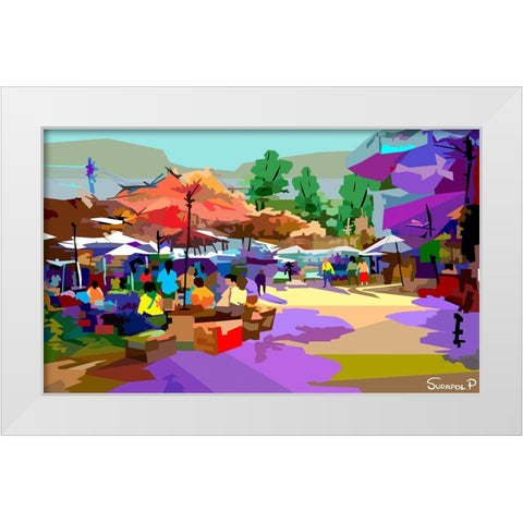 Border Market White Modern Wood Framed Art Print by Pansanit, Surapol