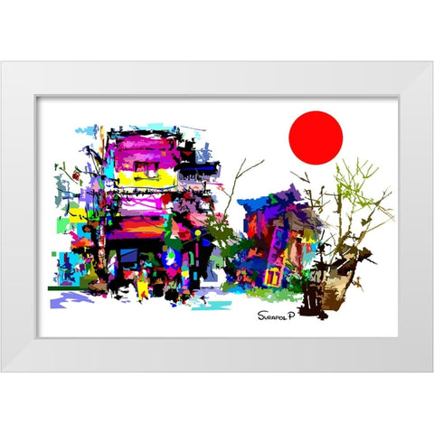 Eastern City White Modern Wood Framed Art Print by Pansanit, Surapol