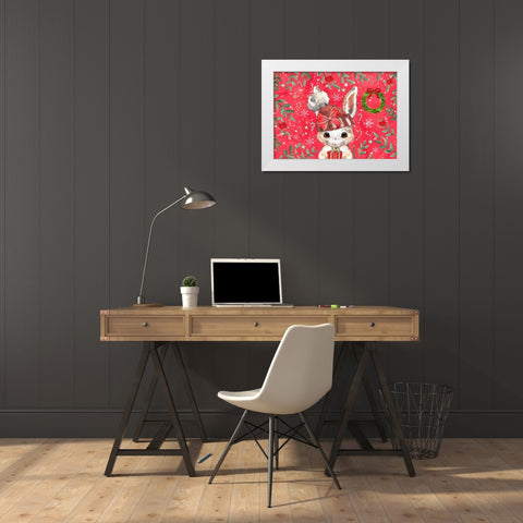 Red Rabbit Christmas White Modern Wood Framed Art Print by The Font Diva