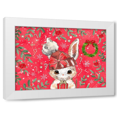 Red Rabbit Christmas White Modern Wood Framed Art Print by The Font Diva