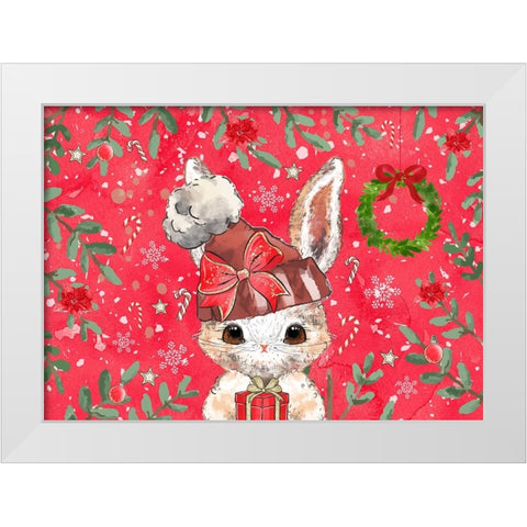Red Rabbit Christmas White Modern Wood Framed Art Print by The Font Diva