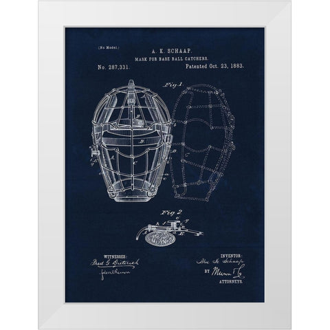 1883 Mask For Baseball Catcher White Modern Wood Framed Art Print by Lavoie, Tina