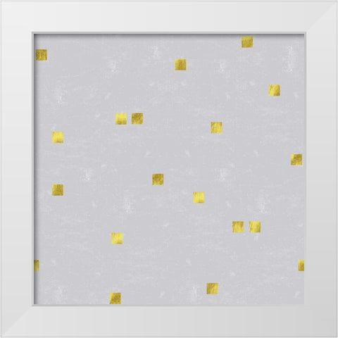 Grey Linen Golden Squares Confetti White Modern Wood Framed Art Print by Lavoie, Tina