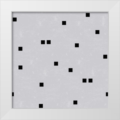 Linen Gray Black Squares Confetti White Modern Wood Framed Art Print by Lavoie, Tina