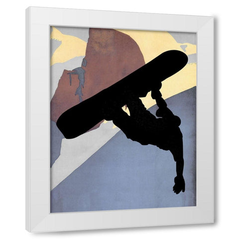 Snowboarding Dude Evening Light White Modern Wood Framed Art Print by Lavoie, Tina