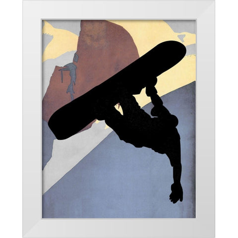 Snowboarding Dude Evening Light White Modern Wood Framed Art Print by Lavoie, Tina