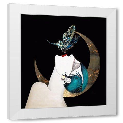 Butterfly Kiss Art Deco Woman White Modern Wood Framed Art Print by Lavoie, Tina