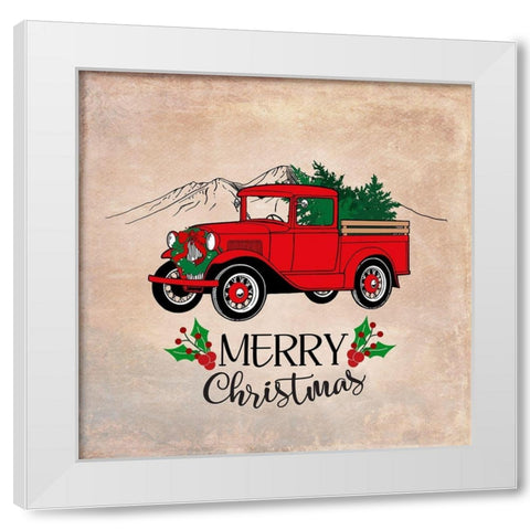 Red Ford Christmas Truck White Modern Wood Framed Art Print by Lavoie, Tina